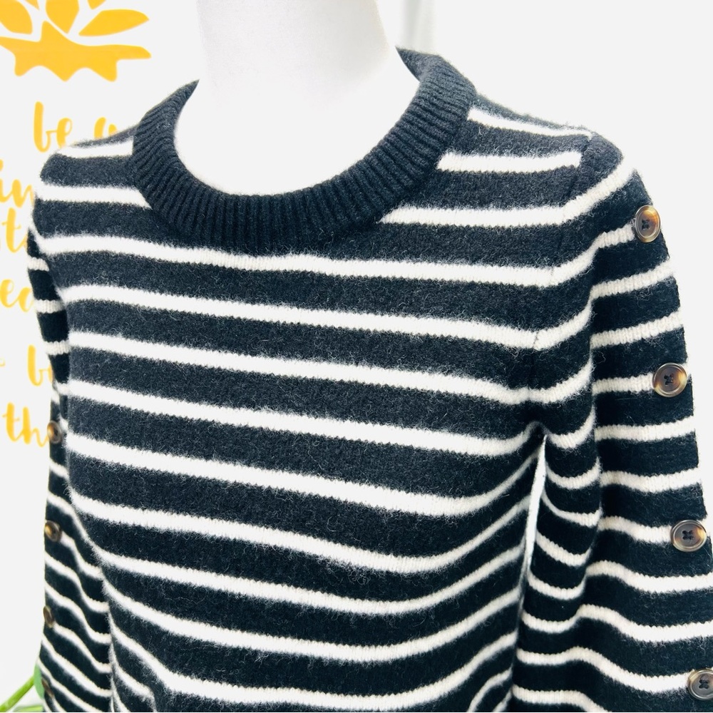 MADEWELL Wool Black White Stripe Side Slit Sweater Long Sleeve Size Small - Picture 4 of 12